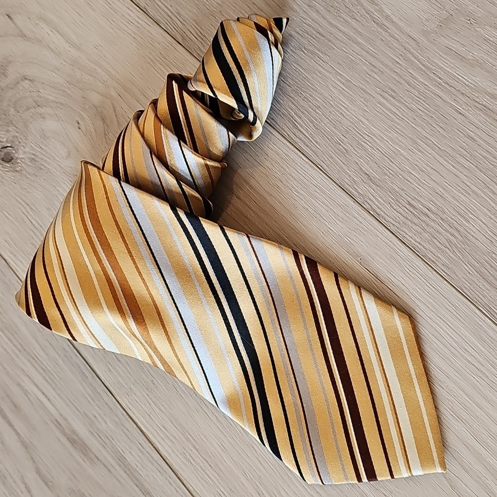 Geoffrey Beene Silk Gold‎ and Black Striped Necktie